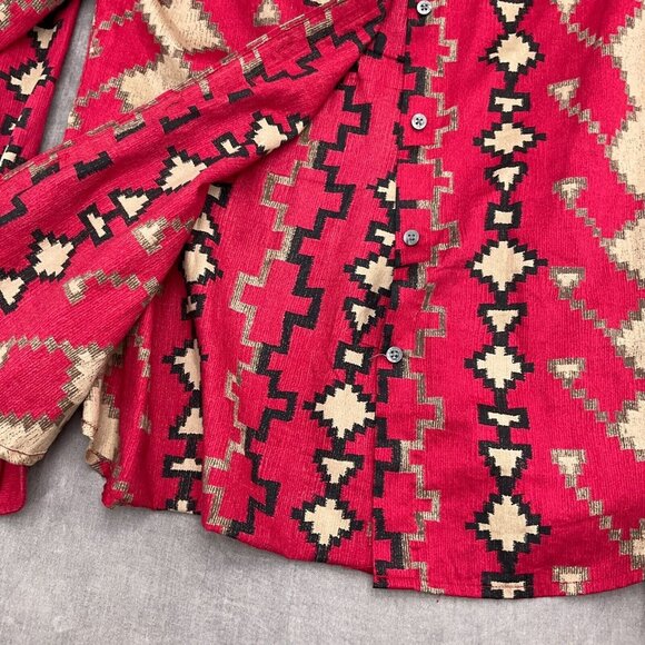 Lauren‎ Ralph Lauren Shirt Women XSmall Orange Beige Aztec Tribal Cotton Blouse - Picture 3 of 11